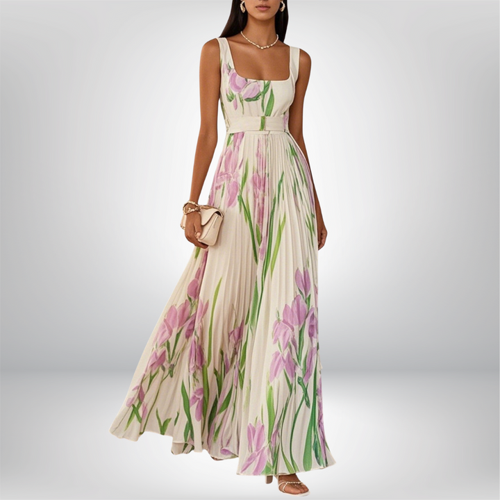 Belucia™ | Vestido Maxi de Chiffón con Flores Dobladas