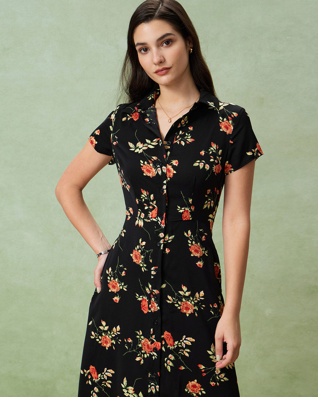 Gloria | Vestido Midi Negro Floral