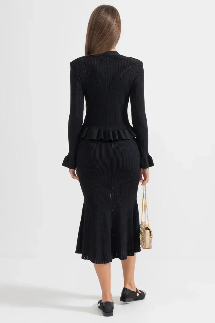 Belucia™ | Conjunto de Vestido Midi de Punto Refinado y Top con Botones