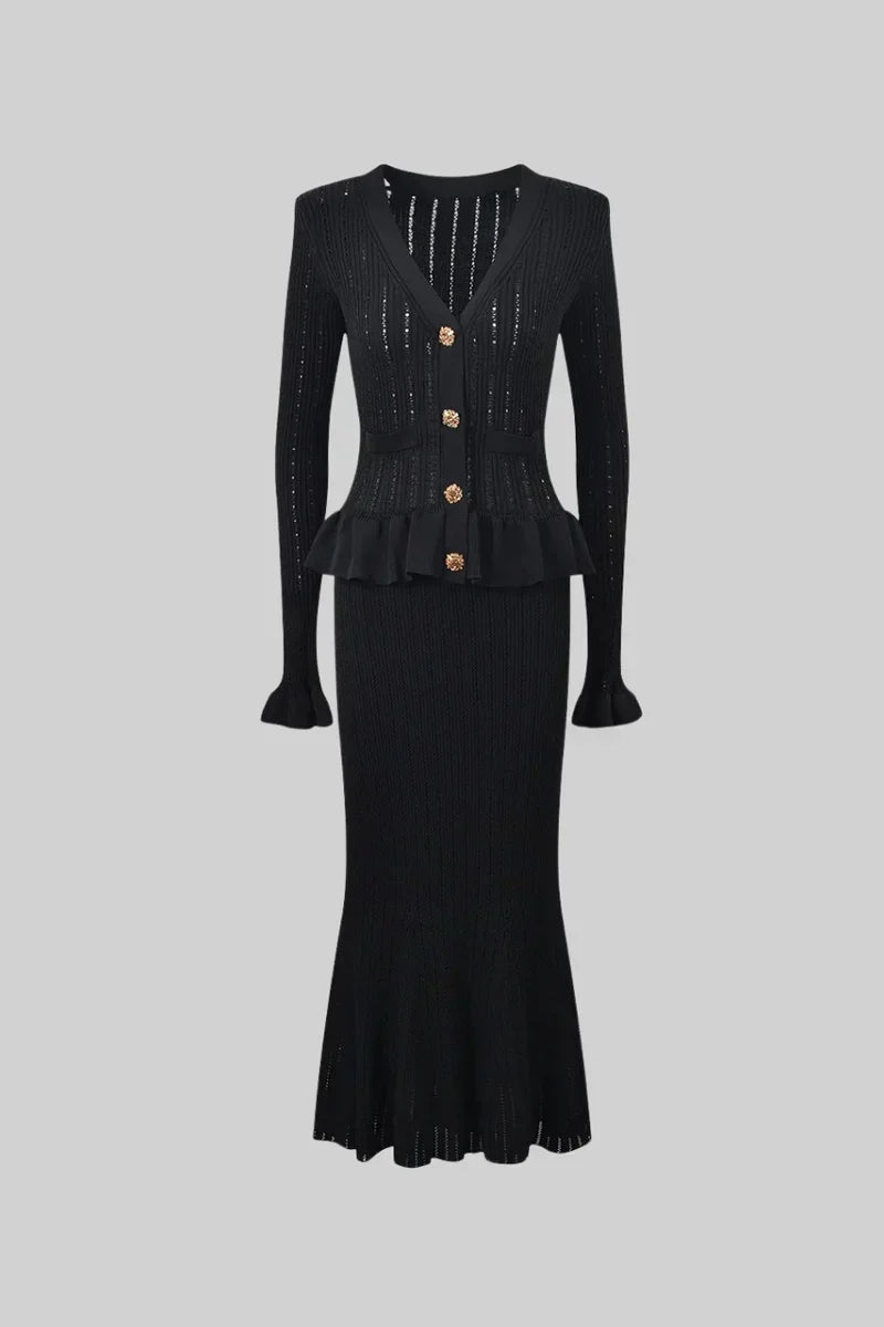 Belucia™ | Conjunto de Vestido Midi de Punto Refinado y Top con Botones