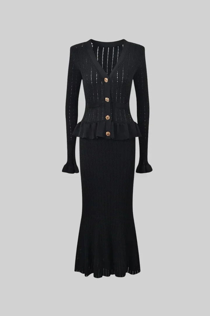 Belucia™ | Conjunto de Vestido Midi de Punto Refinado y Top con Botones