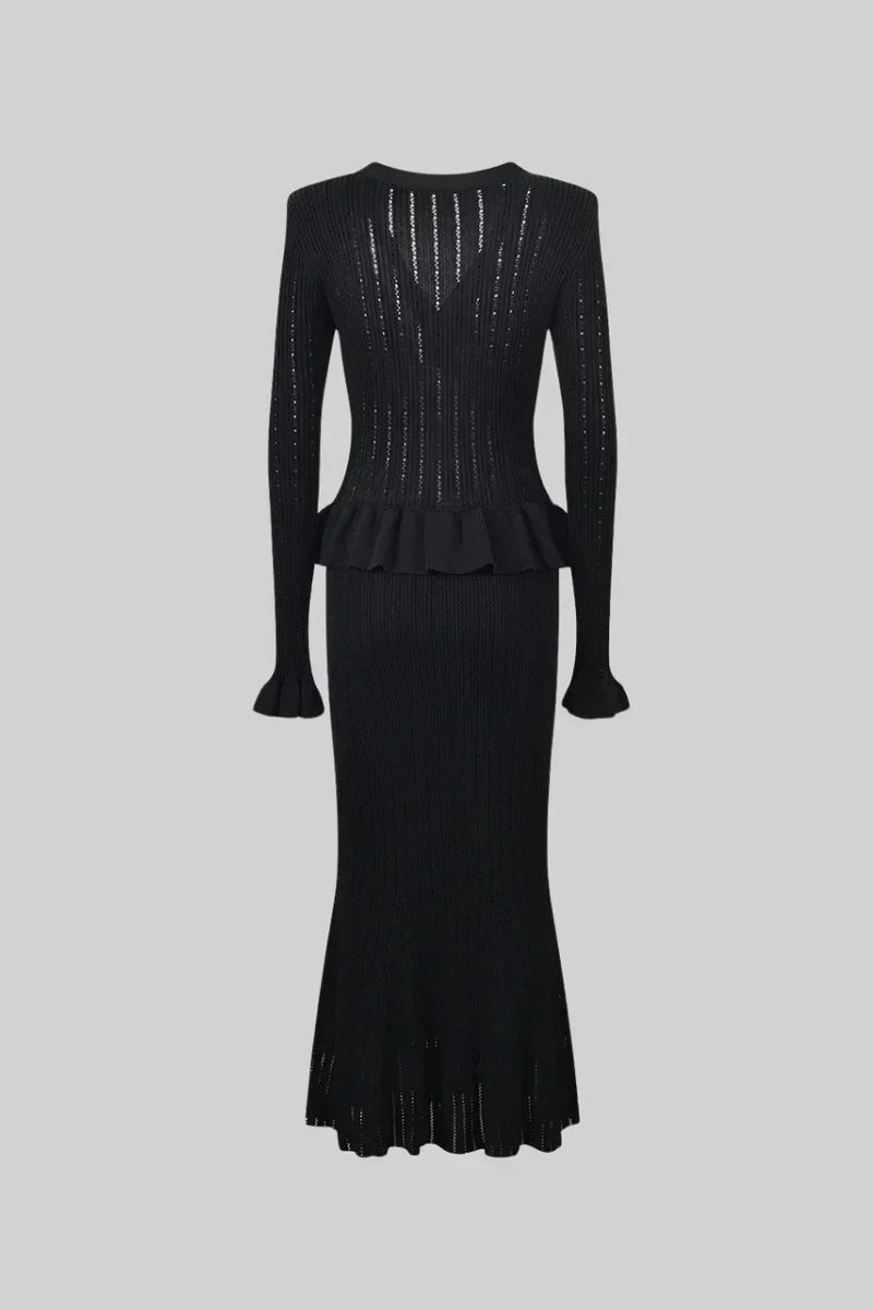 Belucia™ | Conjunto de Vestido Midi de Punto Refinado y Top con Botones