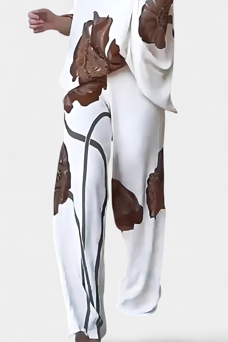 Belucia™ | Conjunto Floral de Dos Piezas con Hombro Descubierto y Pantalón Recto