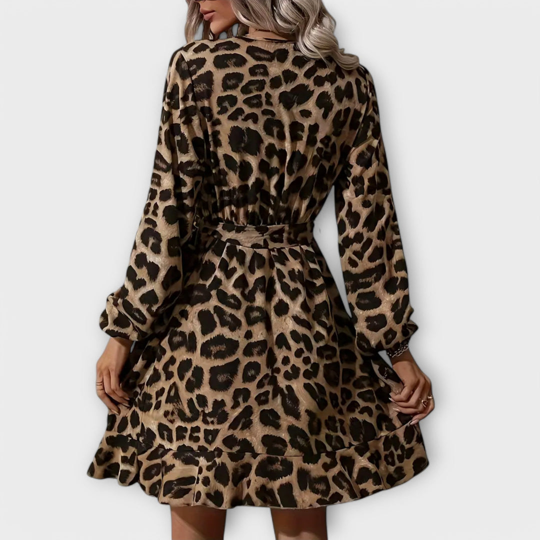 Vany | Vestido elegante de leopardo con escote en V