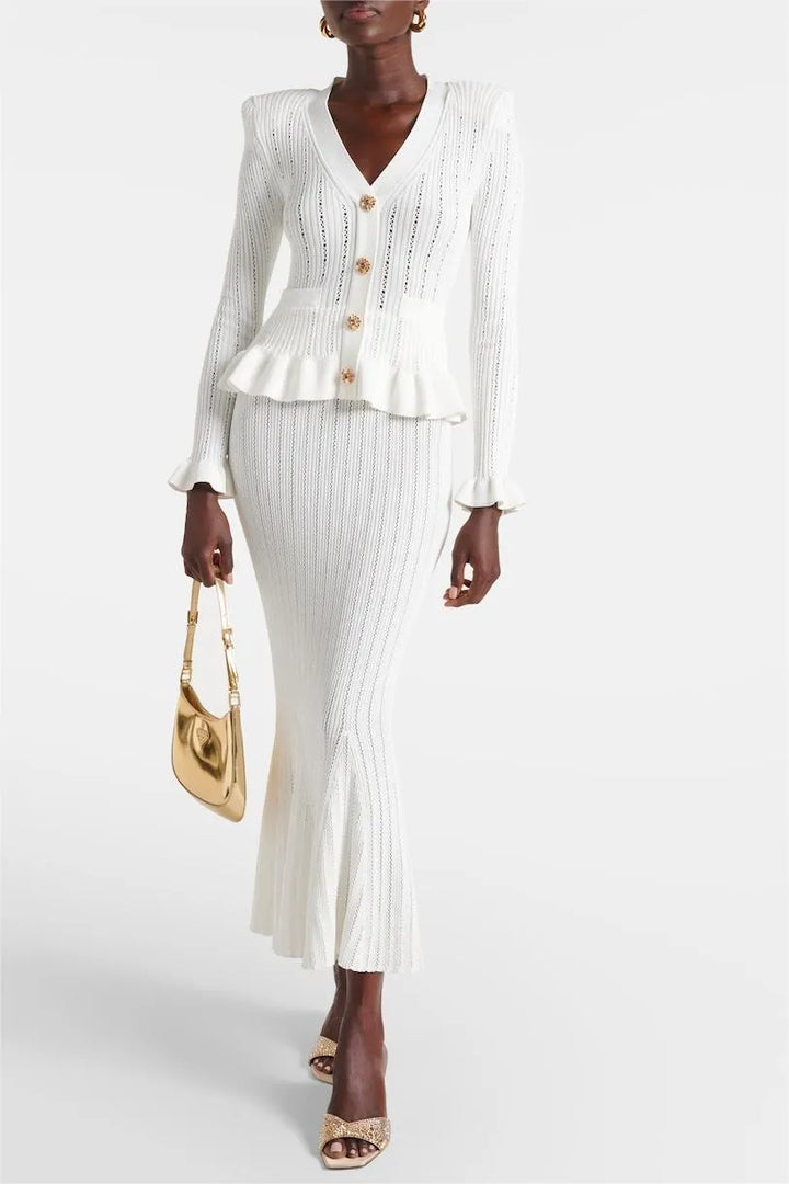 Belucia™ | Conjunto de Vestido Midi de Punto Refinado y Top con Botones