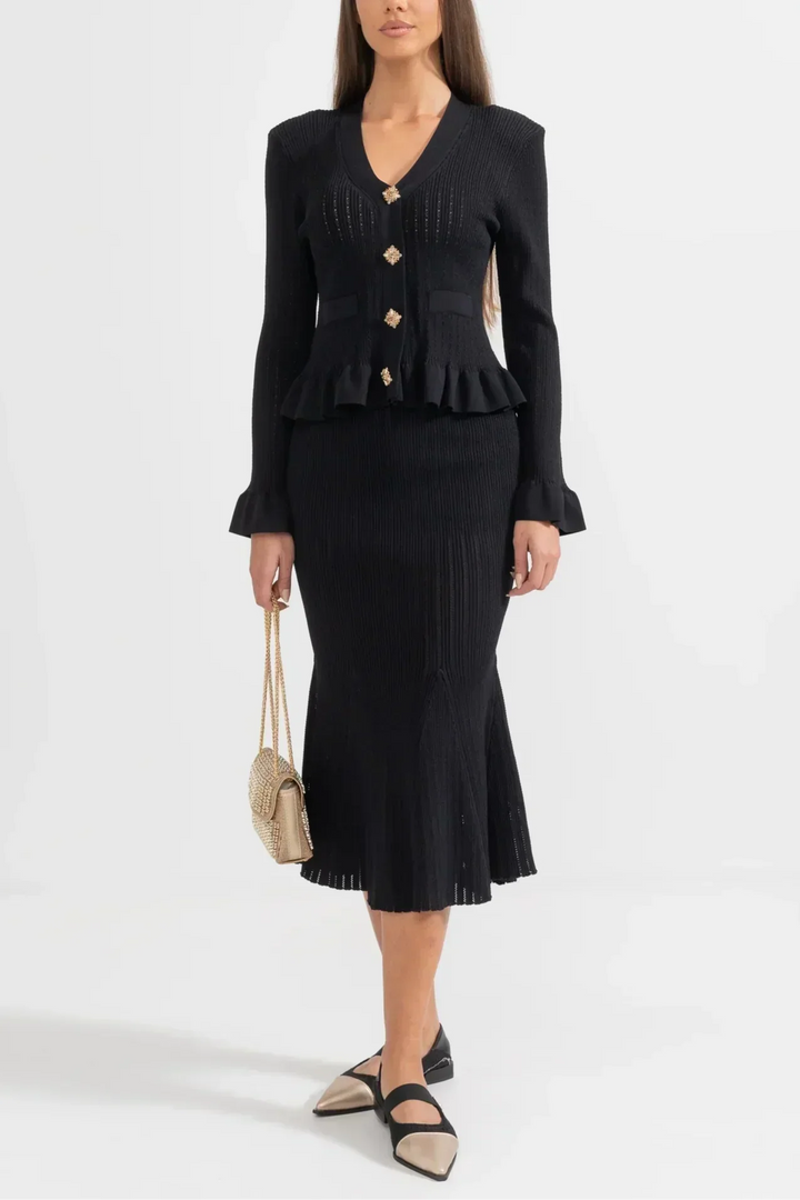 Belucia™ | Conjunto de Vestido Midi de Punto Refinado y Top con Botones