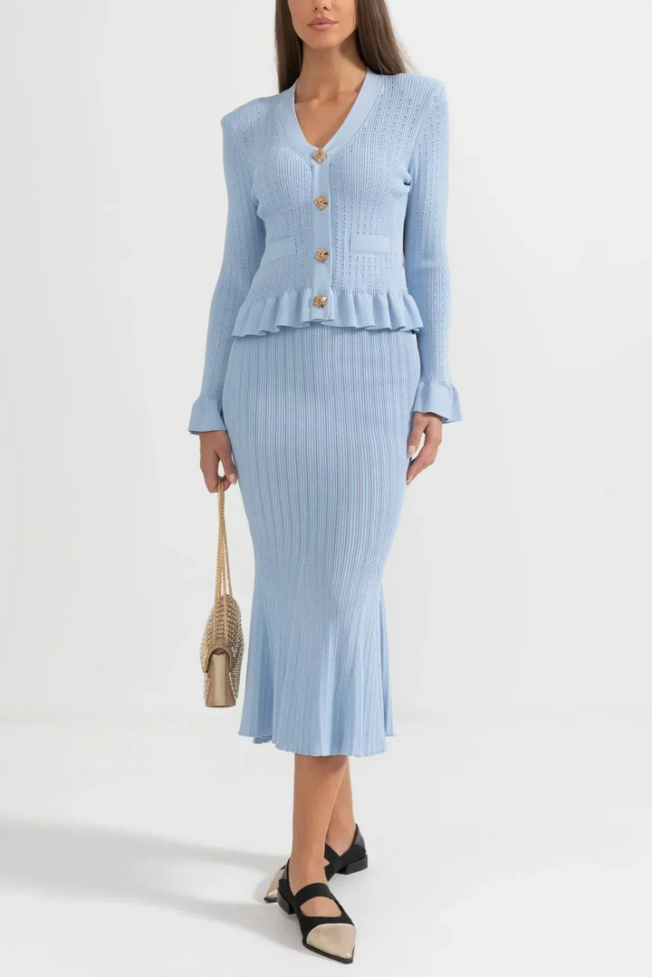 Belucia™ | Conjunto de Vestido Midi de Punto Refinado y Top con Botones