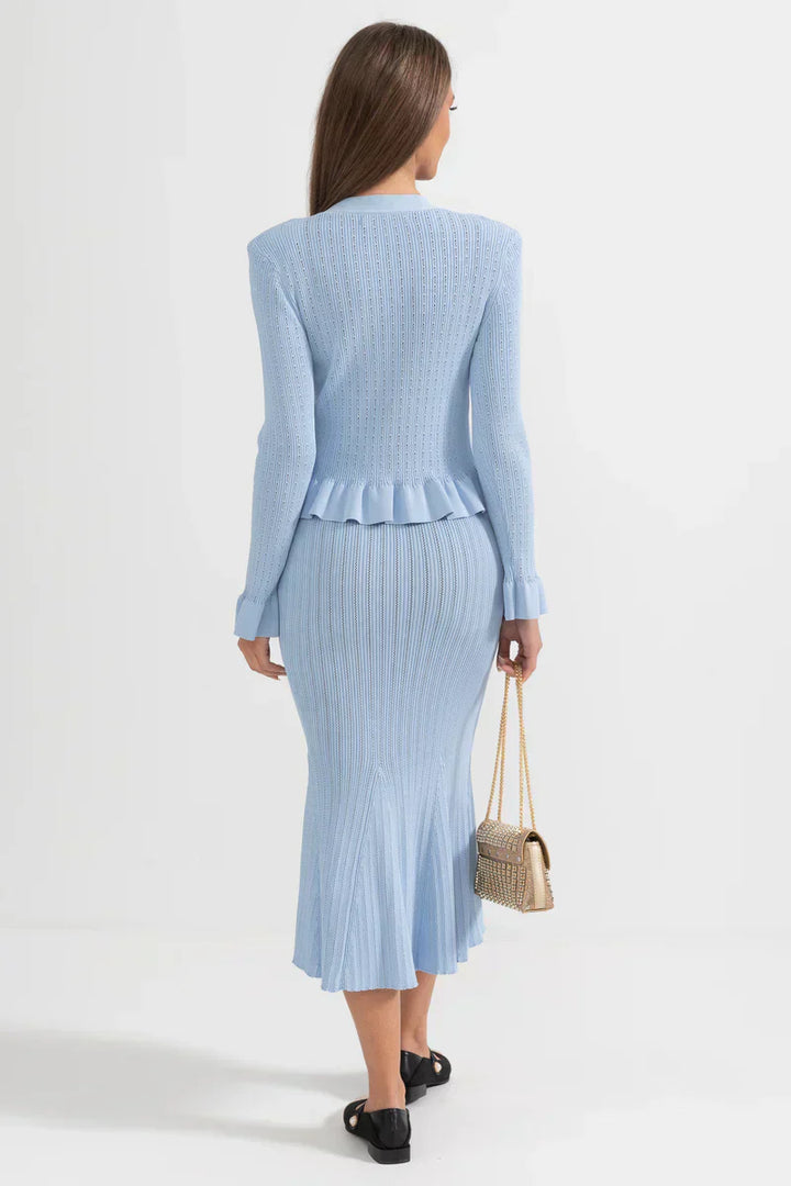 Belucia™ | Conjunto de Vestido Midi de Punto Refinado y Top con Botones