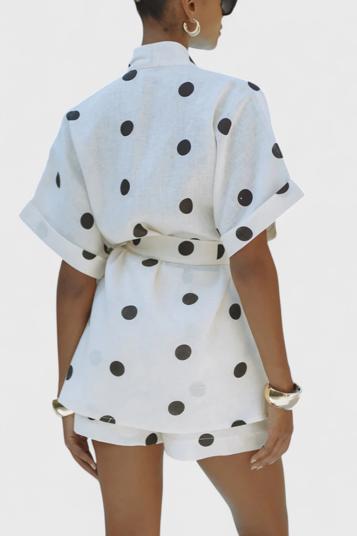 Belucia™ | Conjunto de Kimono con Nudo y Shorts con Lunares