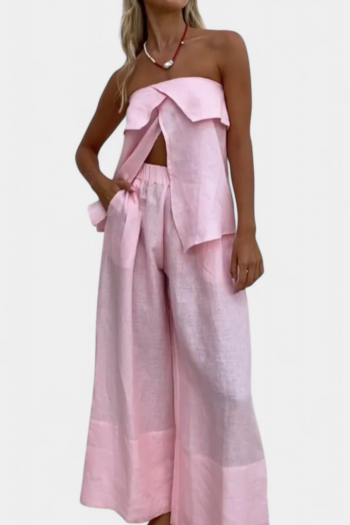 Belucia™ | Conjunto Strapless con Falda de Abertura en Color Liso