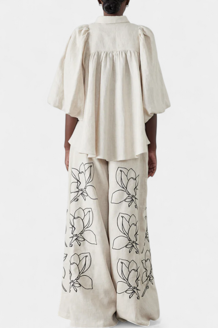 Belucia™ | Conjunto Floral de Pantalón Ancho y Manga Globo