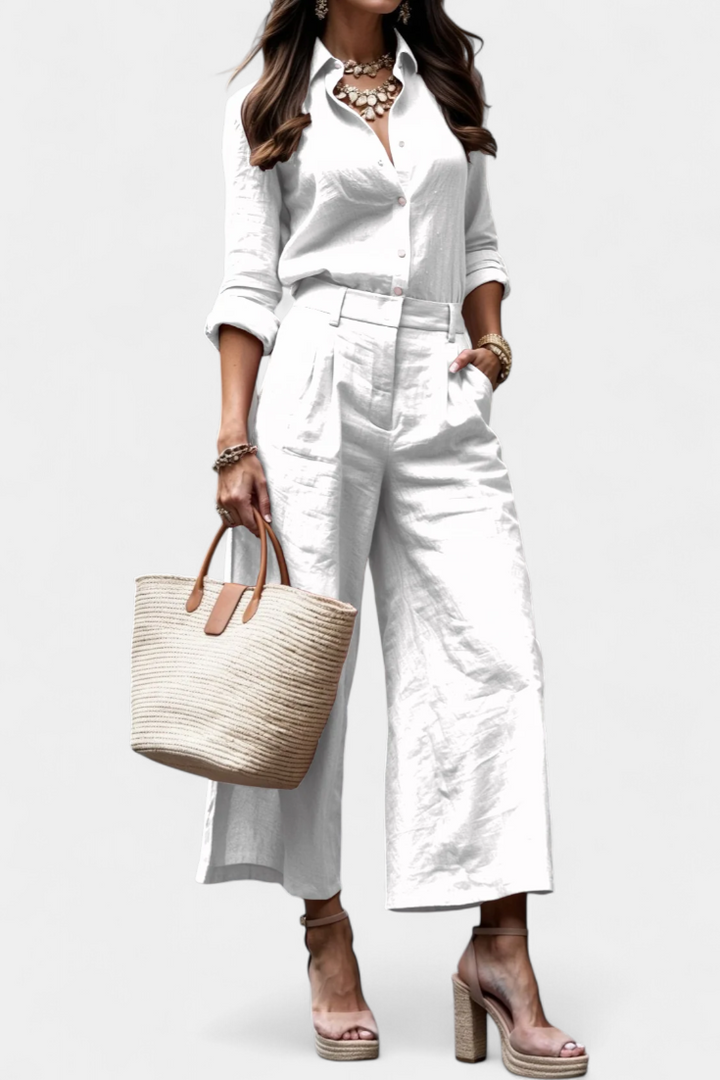 Belucia™ | Conjunto Rosa de Camisa Suelta y Pantalones Capri