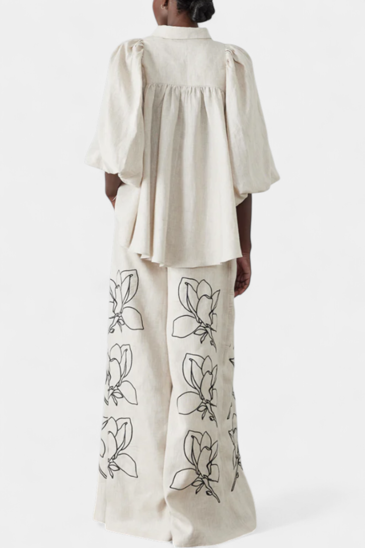 Belucia™ | Conjunto Floral de Pantalón Ancho y Manga Globo