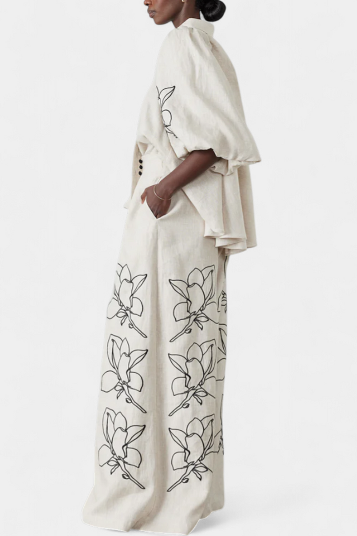 Belucia™ | Conjunto Floral de Pantalón Ancho y Manga Globo