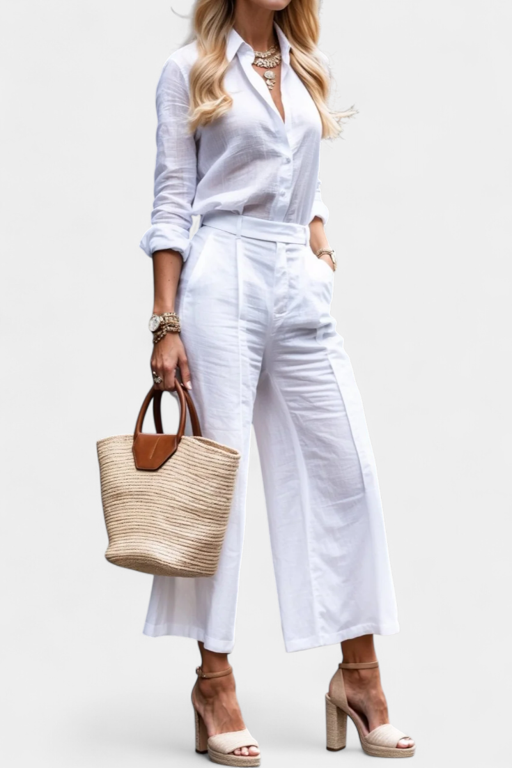 Belucia™ | Conjunto Rosa de Camisa Suelta y Pantalones Capri