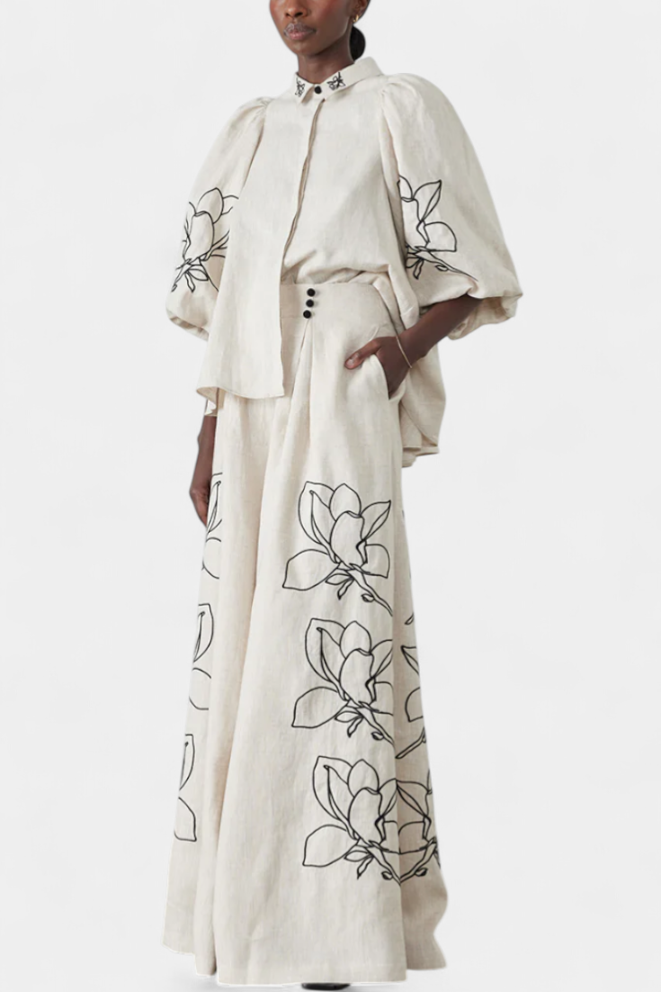 Belucia™ | Conjunto Floral de Pantalón Ancho y Manga Globo