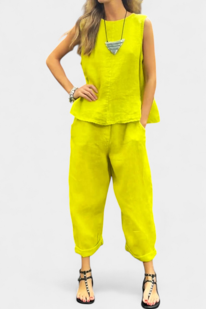 Belucia™ | Conjunto de Chaleco y Pantalón Sin Mangas en Algodón Lino