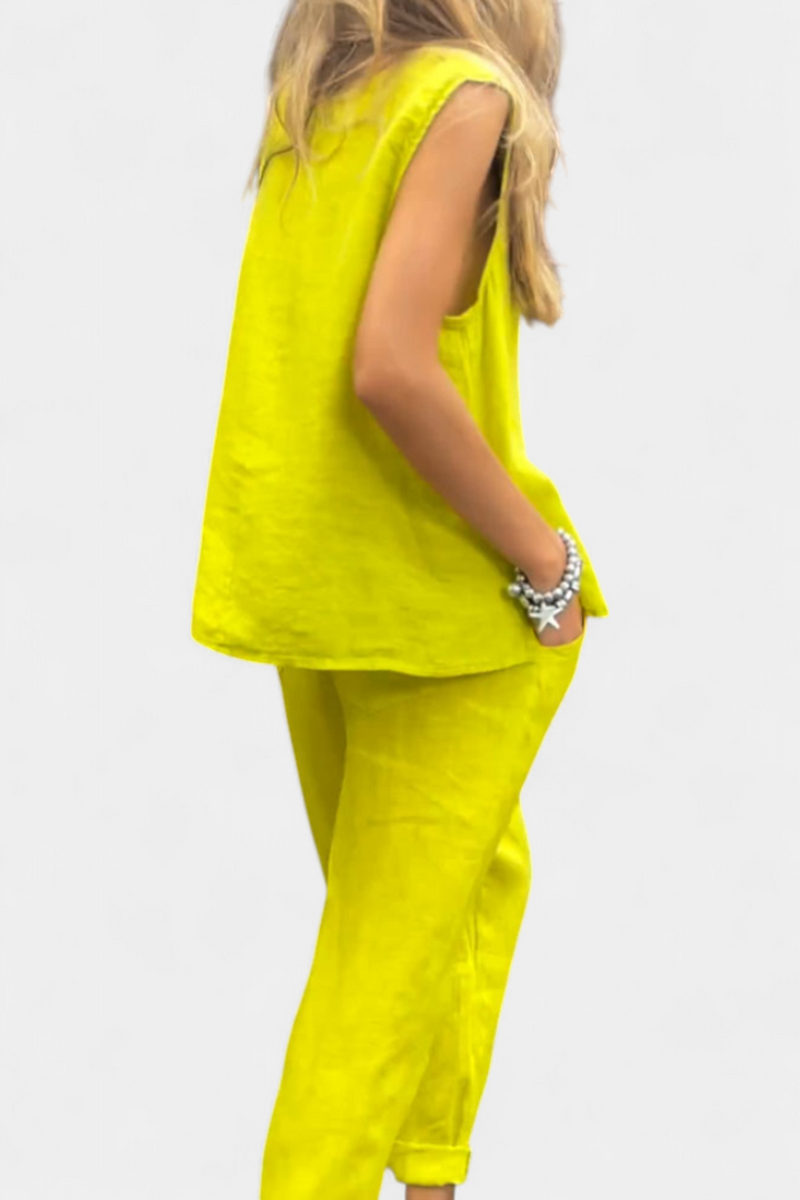 Belucia™ | Conjunto de Chaleco y Pantalón Sin Mangas en Algodón Lino