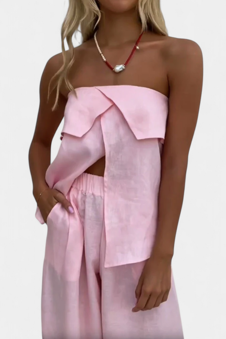 Belucia™ | Conjunto Strapless con Falda de Abertura en Color Liso